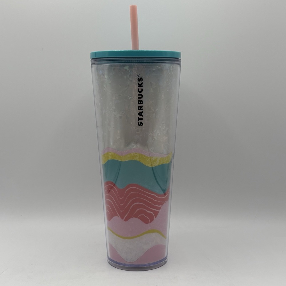 Starbucks Coffee Spring 2020 24 oz Iridescent Pastel Wave Tumbler w/ Straw & Lid